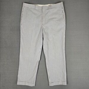 J. Press Pants Mens 40x28 Blue & White Pleated Seersucker Slacks Cuffed Cotton